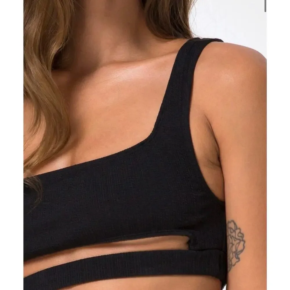 $75 NWT Motel Drelins Bikini Top & bottoms In Black Rib sz XS